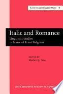 libro Italic And Romance Linguistic Studies In Honor Of Ernst Pulgram