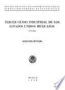 libro Tercer Censo Industrial De Los Estados Unidos Mexicanos 1940. Sombreros De Palma
